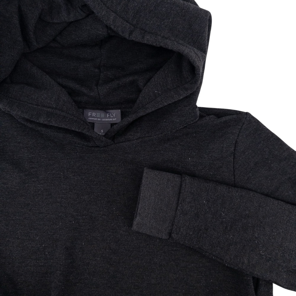 Free Fly Women's Small Black Bamboo Hoodie Outdoor Stretch Pullover Sweater Crop